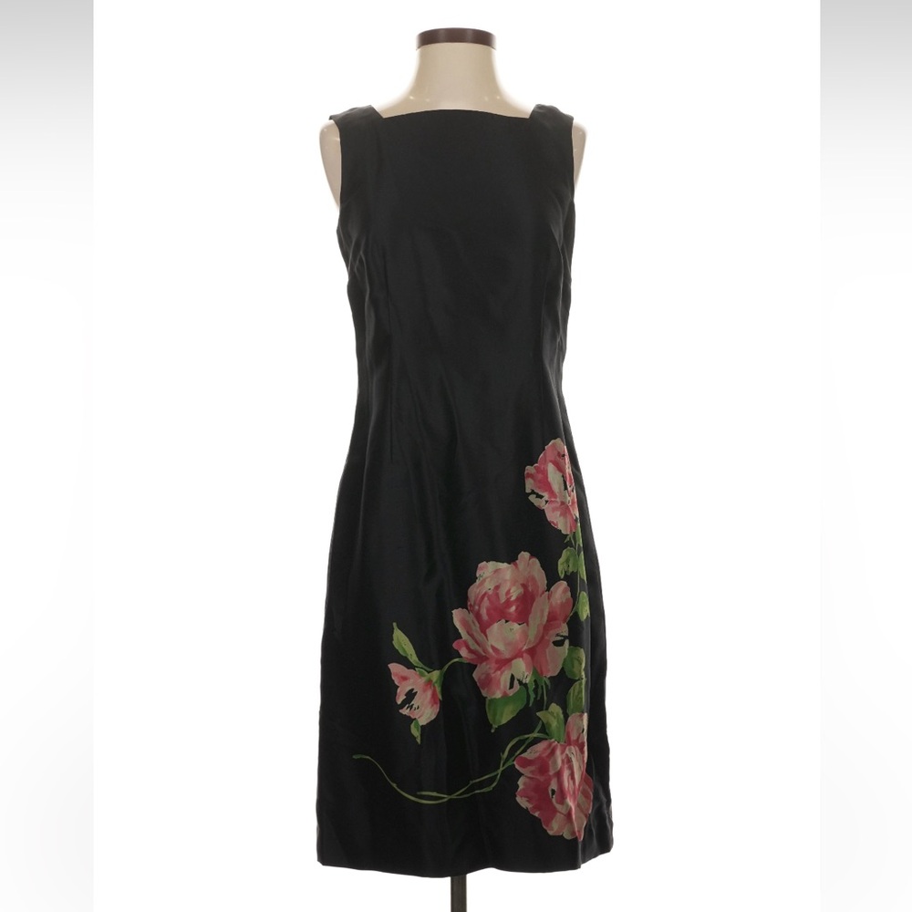 Vintage Talbots size 4 black silk shantung cocktail dress floral deadstock NWT